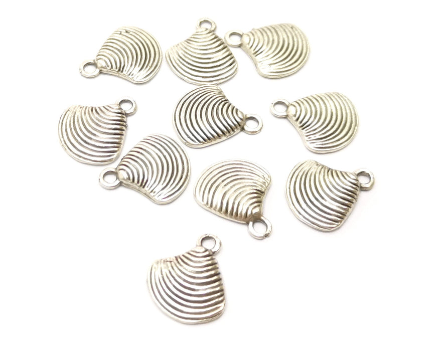 10 Sea Shell Charms Antique Silver Plated Charms (15x12mm)  G18147