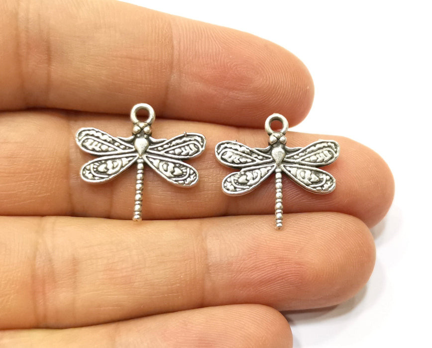 10 Dragonfly Charms Antique Silver Plated Charms (21x19mm)  G18148