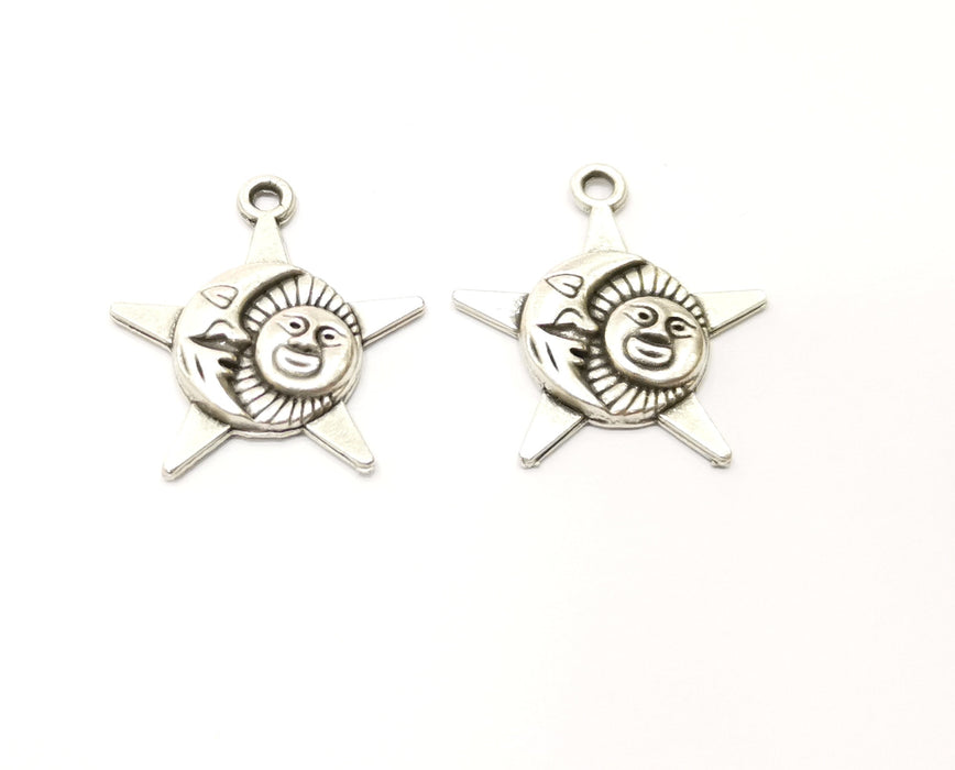 5 Sun,Moon and Star Charms Antique Silver Plated Charms (27x24mm)  G18149