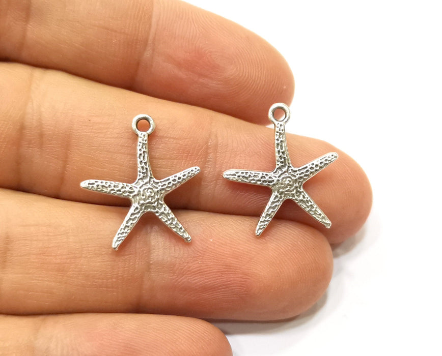 10 Starfish Charms Antique Silver Plated Charms (20x18mm)  G18151