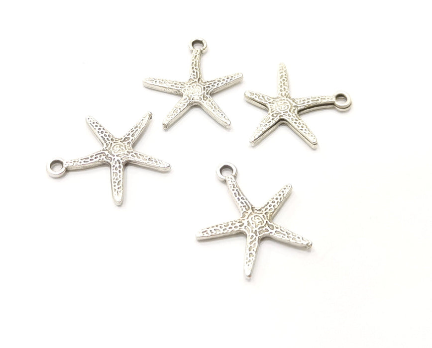 10 Starfish Charms Antique Silver Plated Charms (20x18mm)  G18151