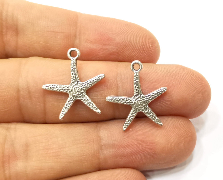 10 Starfish Charms Antique Silver Plated Charms (20x18mm)  G18151