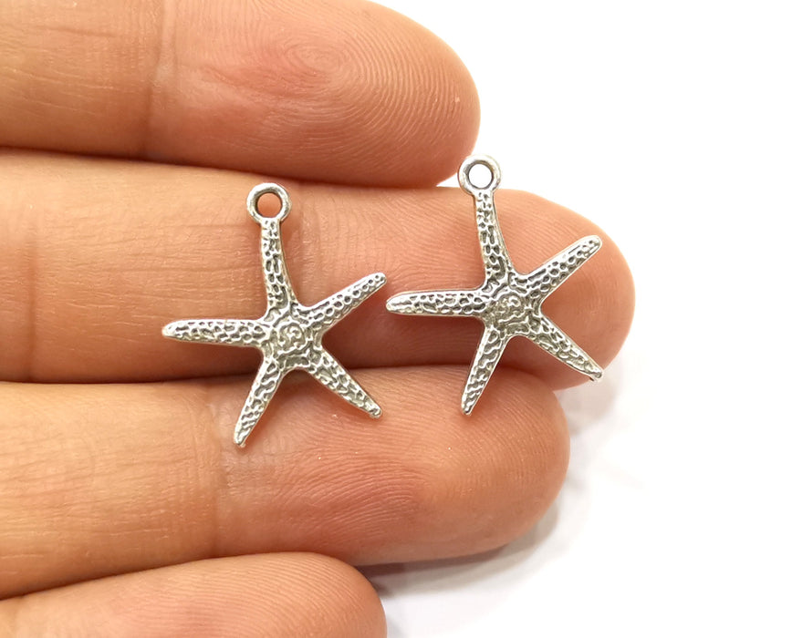 10 Starfish Charms Antique Silver Plated Charms (20x18mm)  G18151