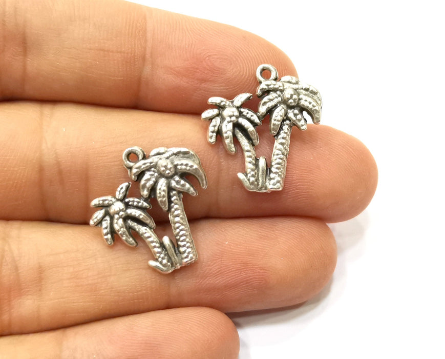 10 Palm Tree Charms Antique Silver Plated Charms (20mm)  G18153