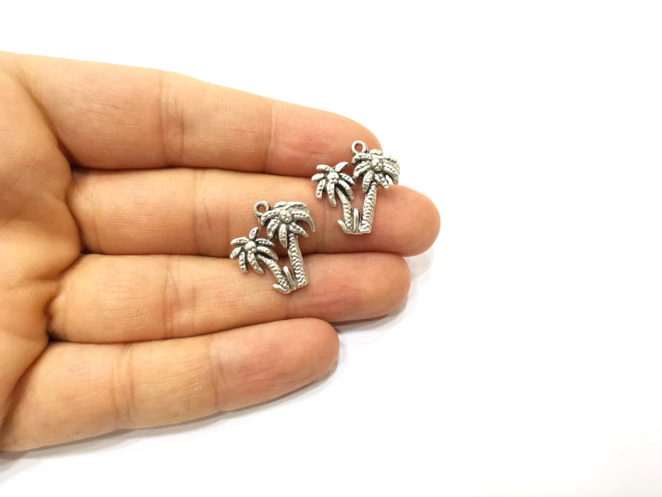 10 Palm Tree Charms Antique Silver Plated Charms (20mm)  G18153