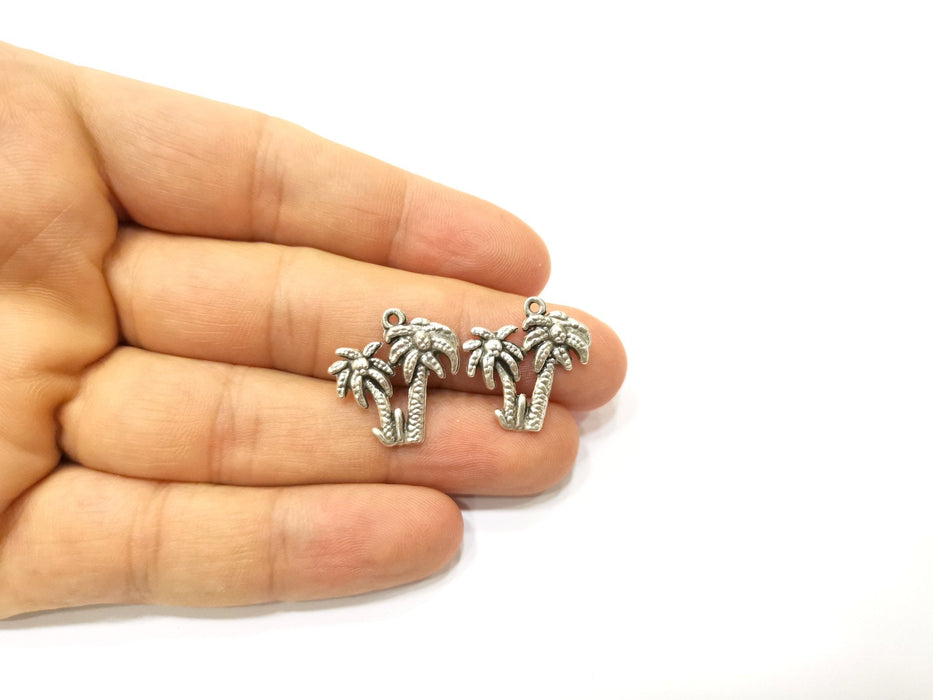 10 Palm Tree Charms Antique Silver Plated Charms (20mm)  G18153