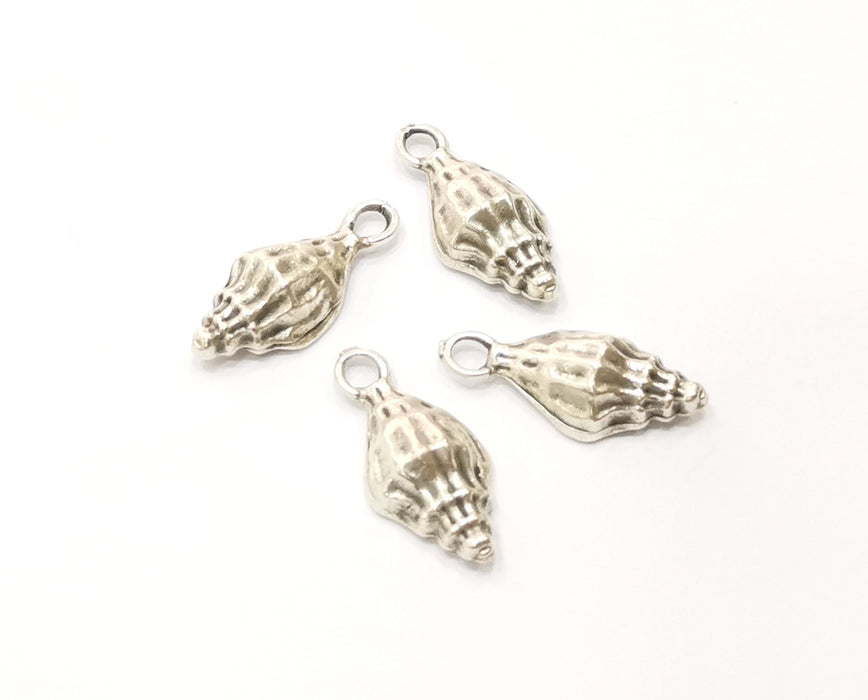 10 Conch Shell Charms Sea Shell Charms Antique Silver Plated Charms (19x8mm)  G18154