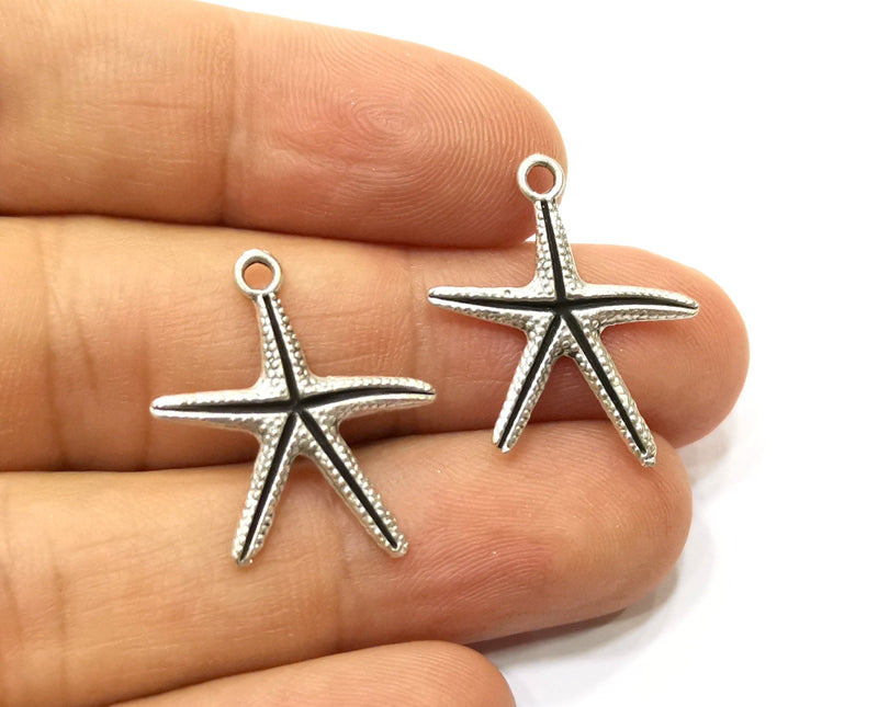 10 Starfish Charms Antique Silver Plated Charms (23x21mm)  G18156