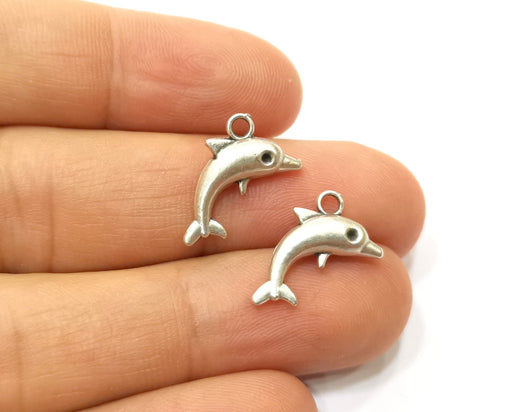 10 Dolphin Charms Antique Silver Plated Charms (17x13mm)  G18155