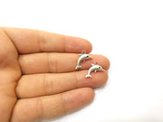 10 Dolphin Charms Antique Silver Plated Charms (17x13mm)  G18155
