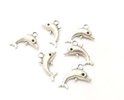 10 Dolphin Charms Antique Silver Plated Charms (17x13mm)  G18155