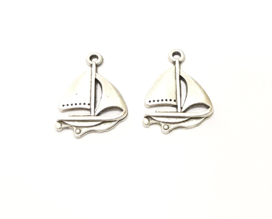 10 Sailing Ship Charms Antique Silver Plated Charms (23x17mm)  G18157