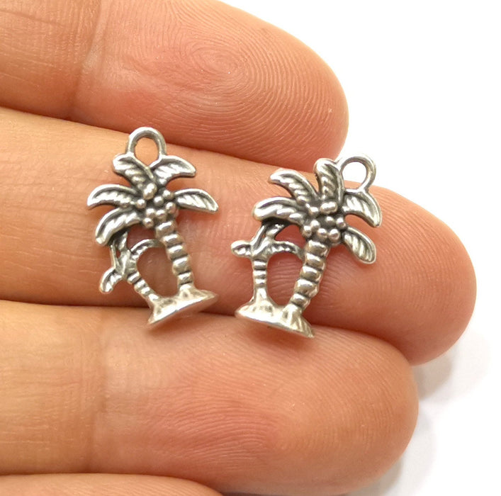 10 Palm Tree Charms Antique Silver Plated Charms (17x12mm)  G18159