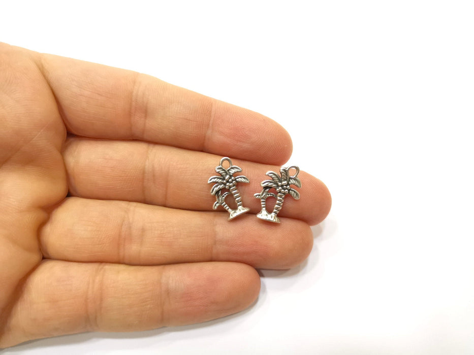 10 Palm Tree Charms Antique Silver Plated Charms (17x12mm)  G18159