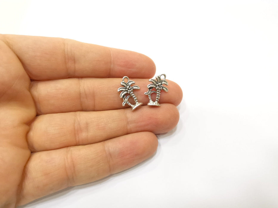 10 Palm Tree Charms Antique Silver Plated Charms (17x12mm)  G18159