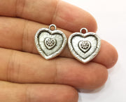 5 Heart Flower Charms Antique Silver Plated Charms (20x18mm)  G18653