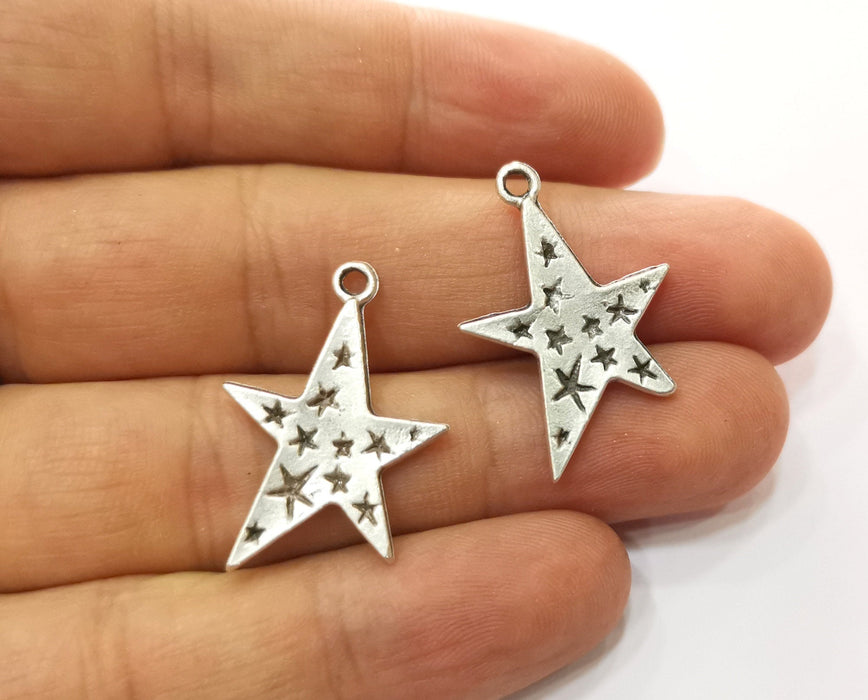 5 Stars Charms Antique Silver Plated Charms (29x20mm)  G18654