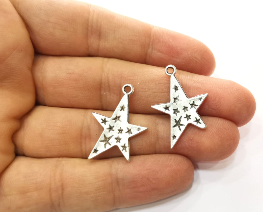 5 Stars Charms Antique Silver Plated Charms (29x20mm)  G18654