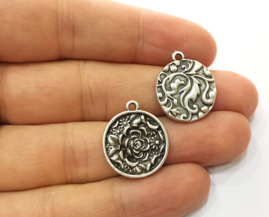 180 Flower Charms Antique Silver Plated Charms (21x18mm)  G18656