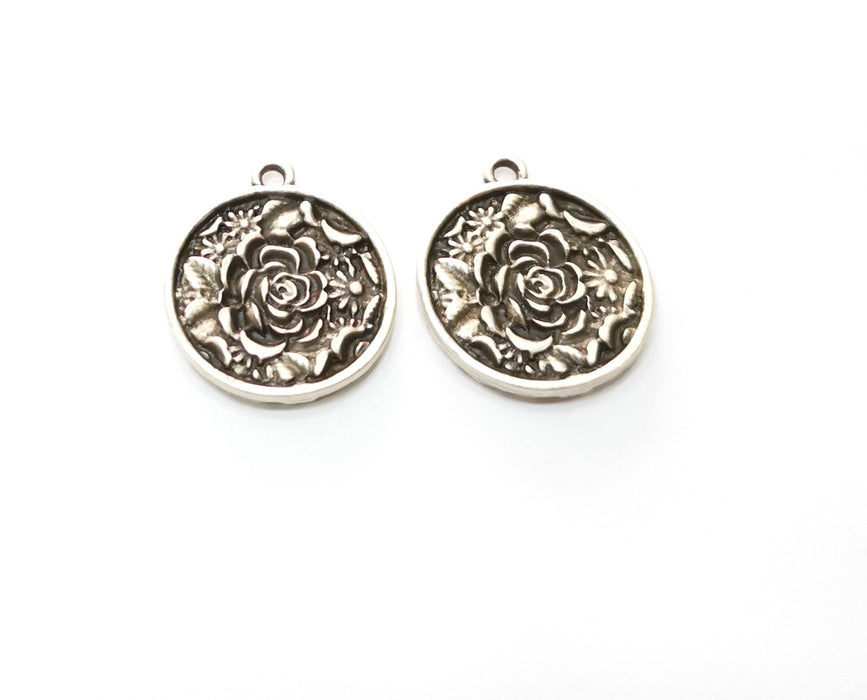 180 Flower Charms Antique Silver Plated Charms (21x18mm)  G18656