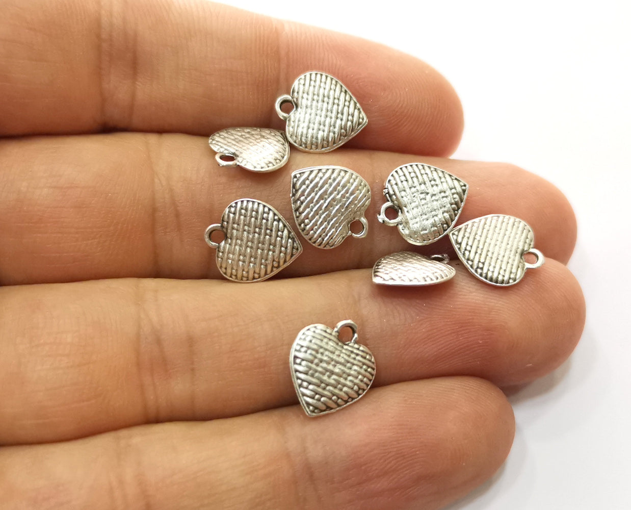 10 Heart Charms Antique Silver Plated Charms  (both side same) (12x10mm)  G18659
