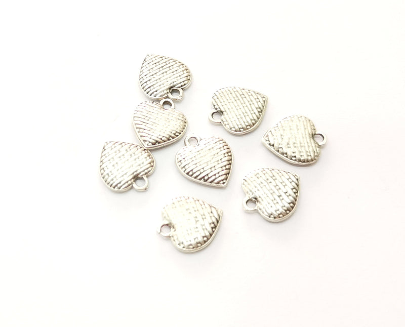 10 Heart Charms Antique Silver Plated Charms  (both side same) (12x10mm)  G18659