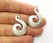 2 Silver Hammered Charms Antique Silver Plated Charms (34x22mm)  G18666