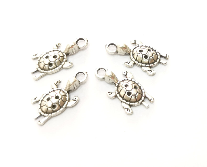 10 Turtle Charms Antique Silver Plated Charms (22x11mm)  G18667