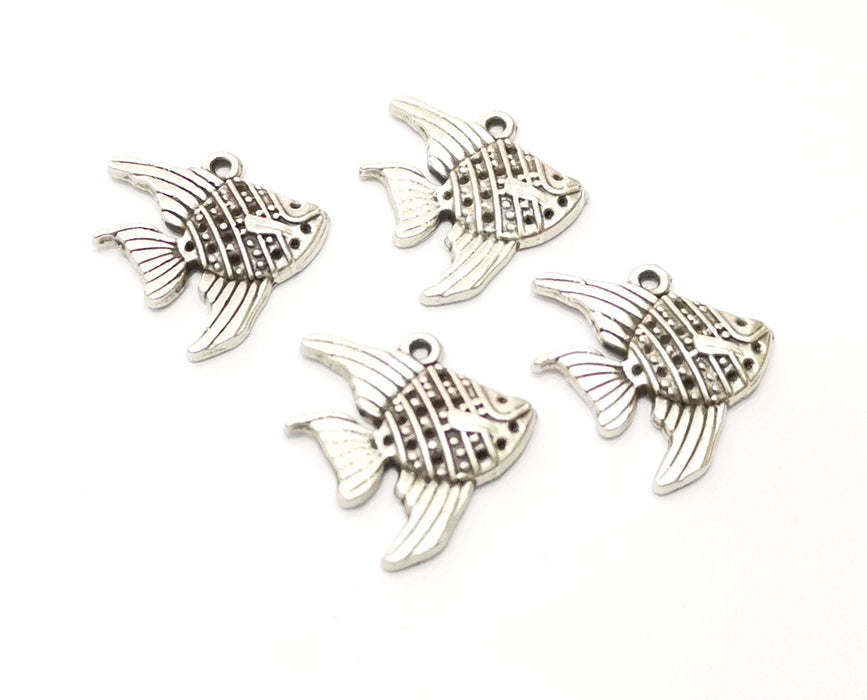 10 Fish Charms Antique Silver Plated Charms (21x18mm)  G18165