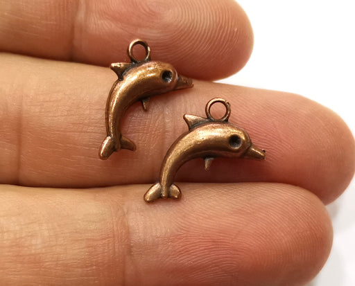 10 Dolphin Charms Antique Copper Plated Charms (17x13mm)  G18166