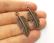 4 Feather Charms Antique Copper Plated Charms (39x15mm)  G18671