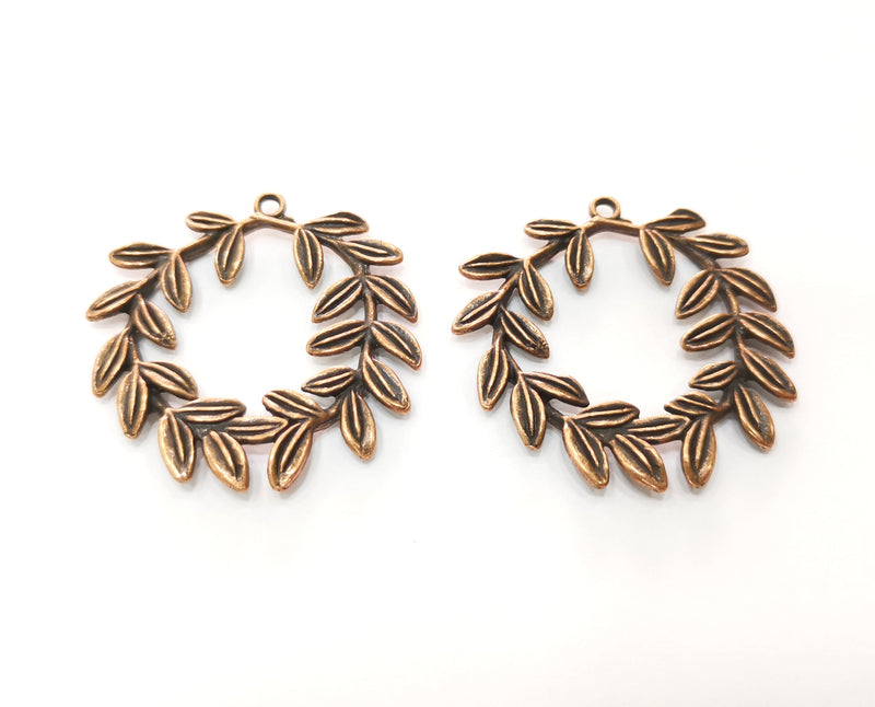 2 Leaf Charms Antique Copper Plated Charms (38mm)  G18672