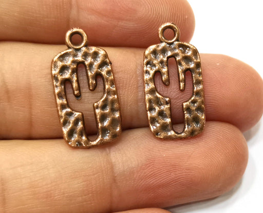 10 Hammered Cactus (Double Sided) Charms Antique Copper Plated Charms (23x12mm)  G18168