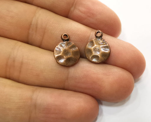 10 Hammered Round Charms Antique Copper Plated Charms (15x11mm)  G18674