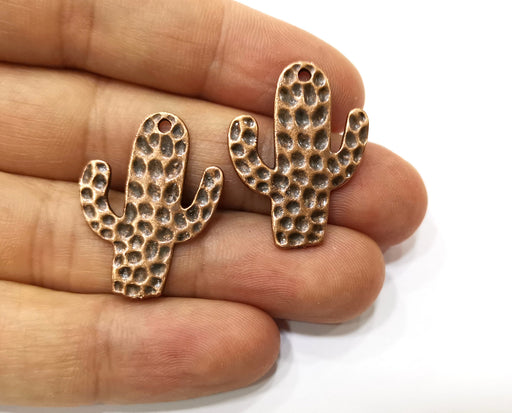 4 Hammered Cactus Charms Antique Copper Plated Charms (30x23mm)  G18171