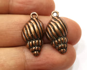 5 Conch Sea Shell Charms Antique Copper Plated Charms (24x13mm)  G18175