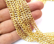 Gold Flat Chain Gold Plated Curb Chain (6.6x4.1 mm) 1 Meter - 3.3 Feet  G18177