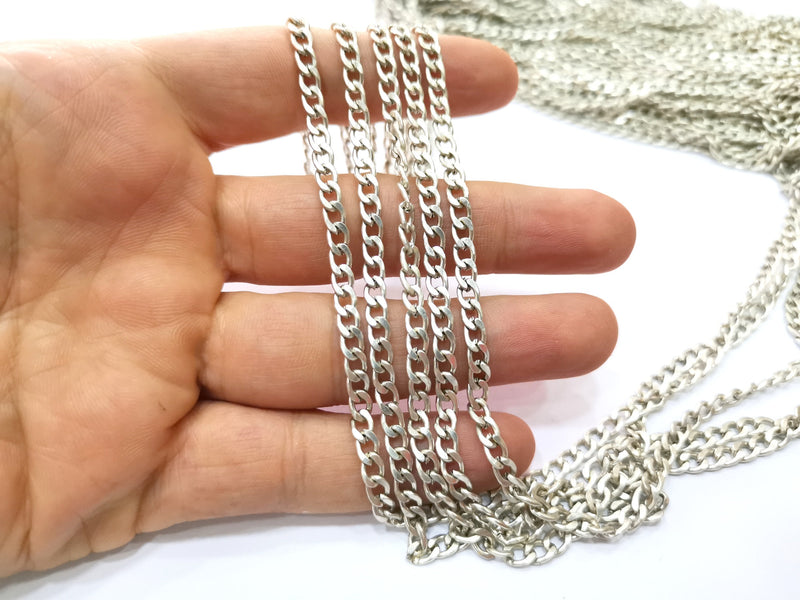 Silver Curb Chain Flat Chain Antique Silver Plated Chain  1 Meter - 3.3 Feet (6.6x4.1 mm mm) G18184
