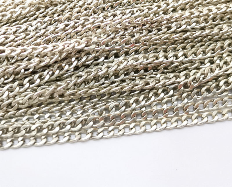Silver Curb Chain Flat Chain Antique Silver Plated Chain  1 Meter - 3.3 Feet (6.6x4.1 mm mm) G18184