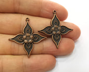 4 Copper Flower Charms Antique Copper Plated Charms (34x32mm)  G18680