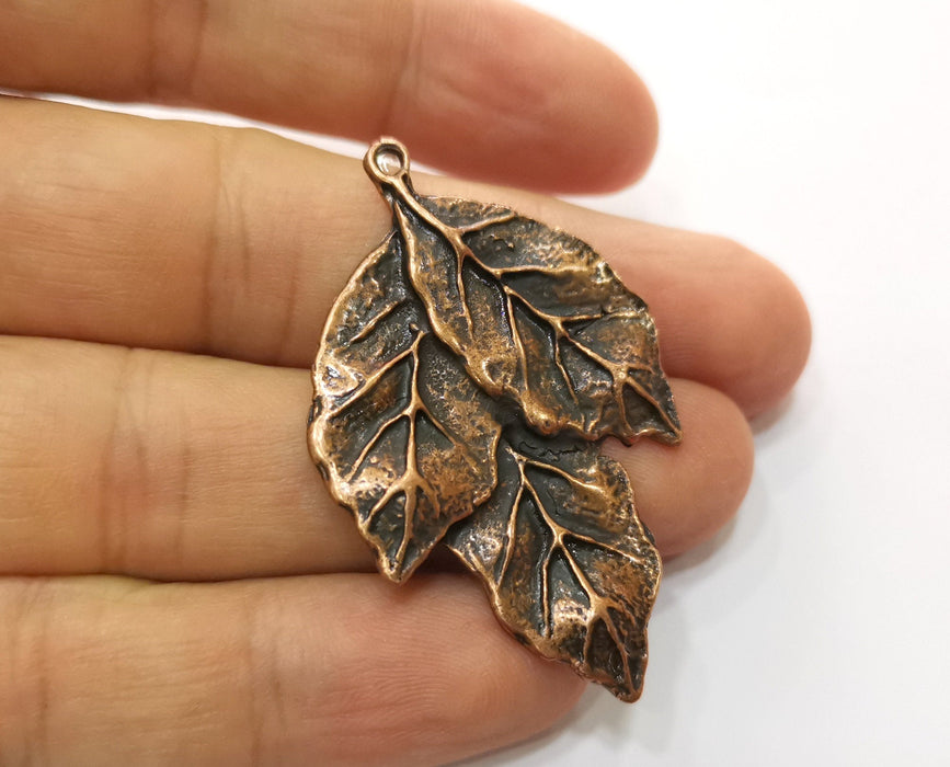 2 Leaf Charms Antique Copper Plated Charms (51x32mm) G18681