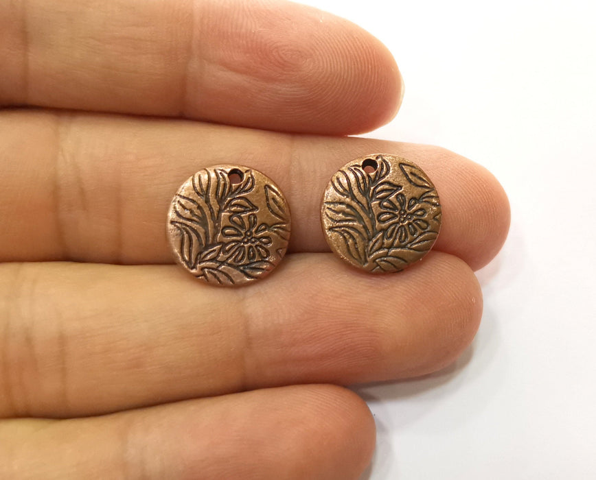 5 Flower Charms Antique Copper Plated Charms (15mm)  G18683