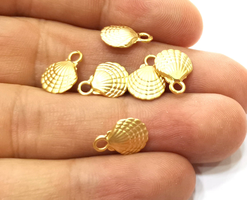 10 Oyster Sea Shell (Double Sided) Charms Gold Plated Charms (13x10mm)  G18188