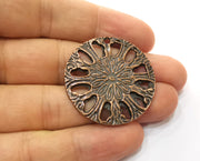 2 Copper Flower Charms Antique Copper Plated Charms (37mm) G18687
