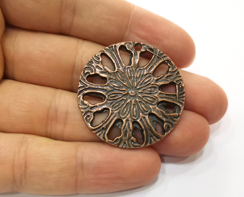 2 Copper Flower Charms Antique Copper Plated Charms (37mm) G18687
