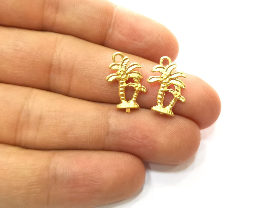 10 Palm Tree Charms Gold Plated Charms (17x12mm)  G18192