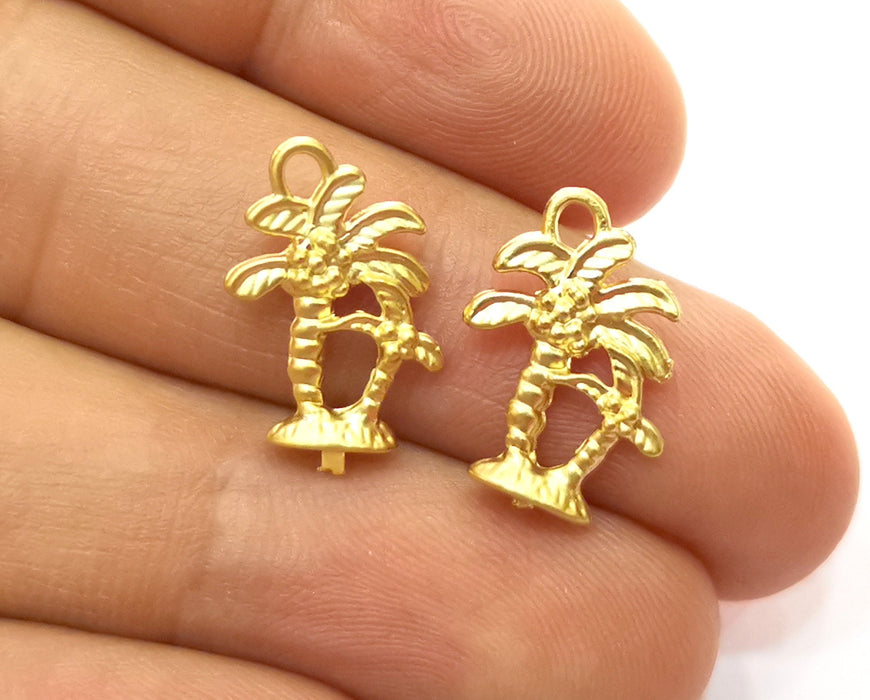 10 Palm Tree Charms Gold Plated Charms (17x12mm)  G18192