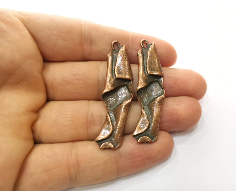 2 Copper Folded Plate Charms Antique Copper Plated Charms (51x13mm) G18688