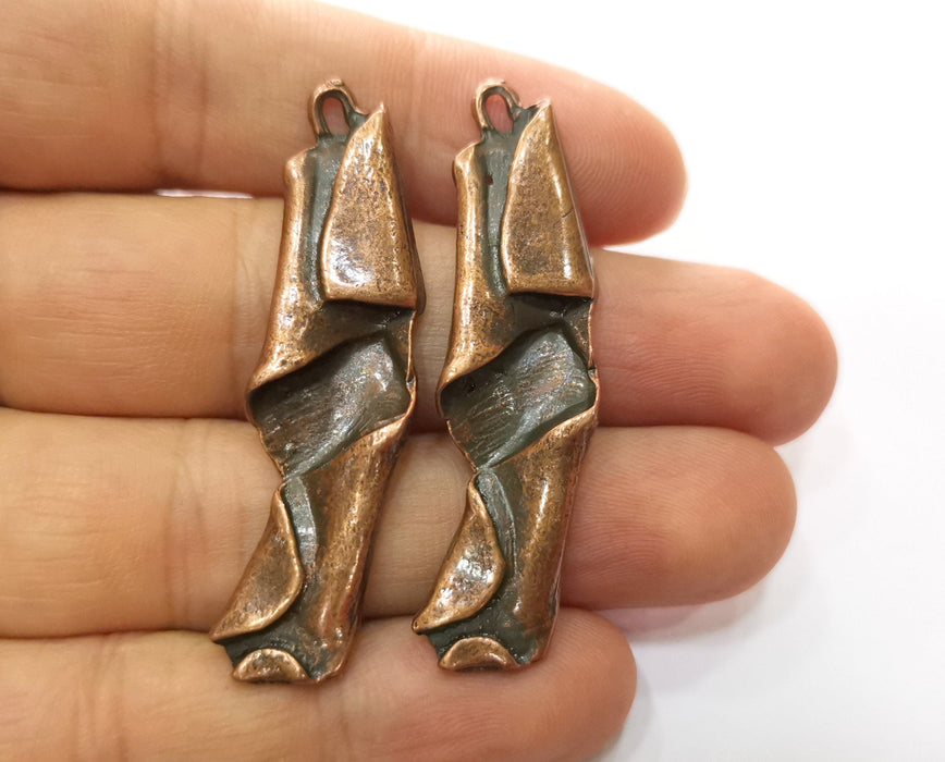 2 Copper Folded Plate Charms Antique Copper Plated Charms (51x13mm) G18688