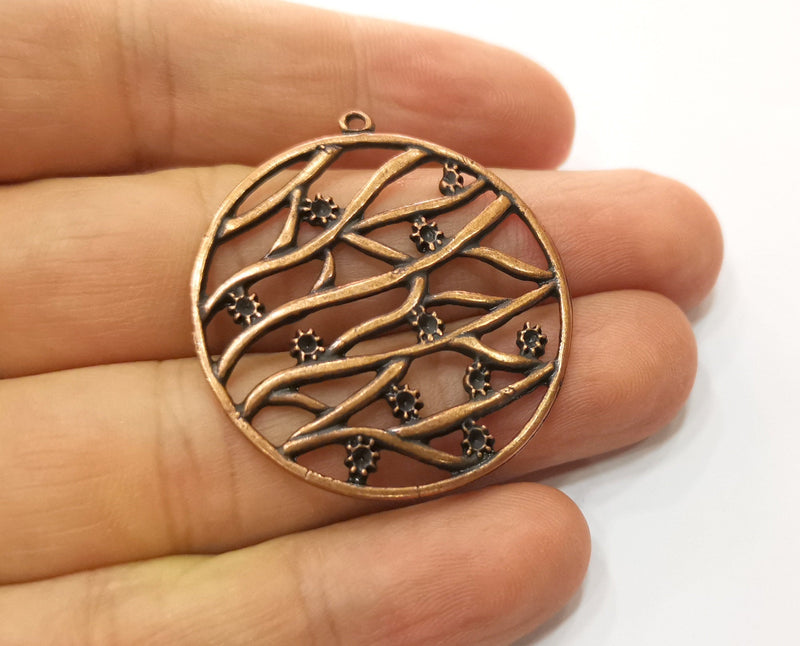 2 Flowers Charms Antique Copper Plated Charms (40x37mm)  G18691